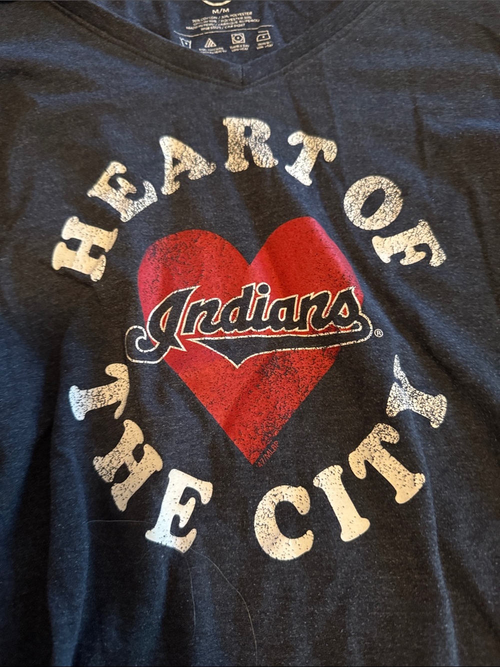 47 Women's Navy Long Sleeve Tee with Red Heart and White Lettering - Picture 3 of 4